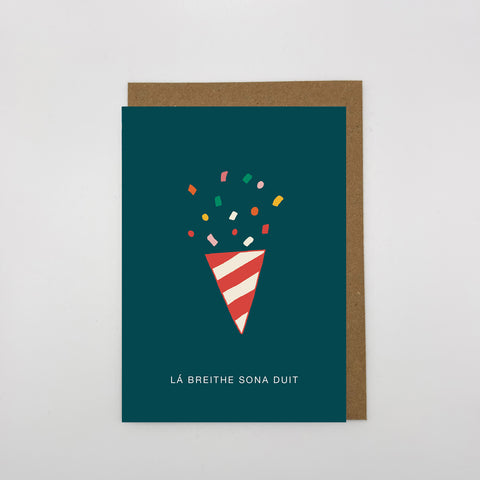 Lá Breithe Sona duit confetti popper birthday card