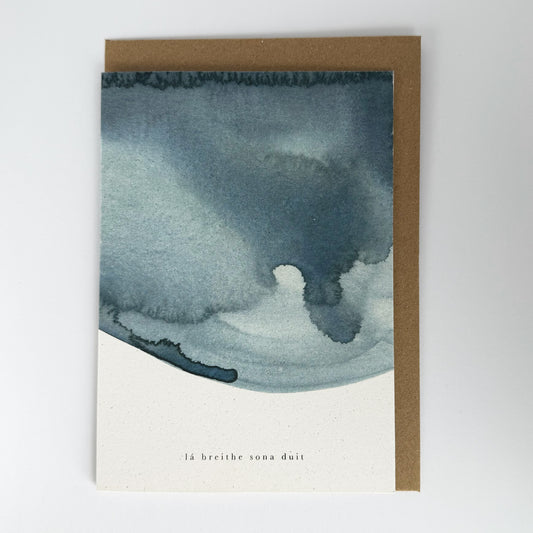 Lá Breithe Sona Duit birthday card - Indigo watercolour